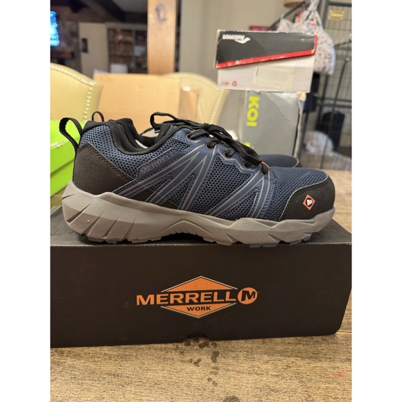 Merrell Mens 7.5 Fullbench Superlite Alloy Toe Blue Sneakers Work Shoes J17535 - Picture 3 of 11